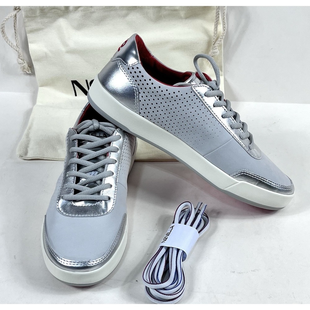 Novella No. 0210 Silver Red Leather Sneakers Men 6 Women 7.5 NEW W/ Dust Bag